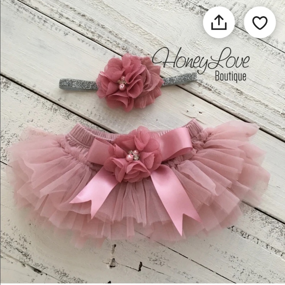 Tutu skirt bloomers diaper cover & pearl
rhinestone flower glitter headband bow